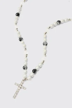Pearl Cross Pendant Necklace | BoohooMAN UK