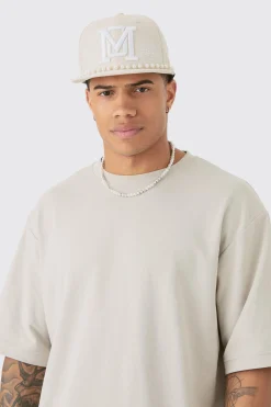 Pearl Embellishment Snapback In Stone | BoohooMAN UK