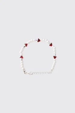 Pearl Mushroom Pendant Bracelet | BoohooMAN UK