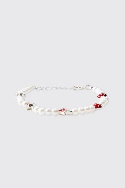 Pearl Mushroom Pendant Bracelet | BoohooMAN UK