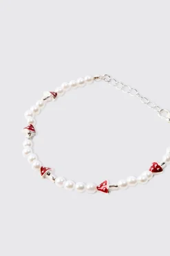 Pearl Mushroom Pendant Bracelet | BoohooMAN UK