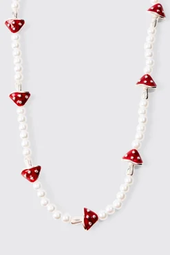 Pearl Mushroom Pendant Necklace | BoohooMAN UK