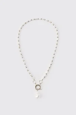 Pearl Pendant Necklace In Silver | BoohooMAN UK