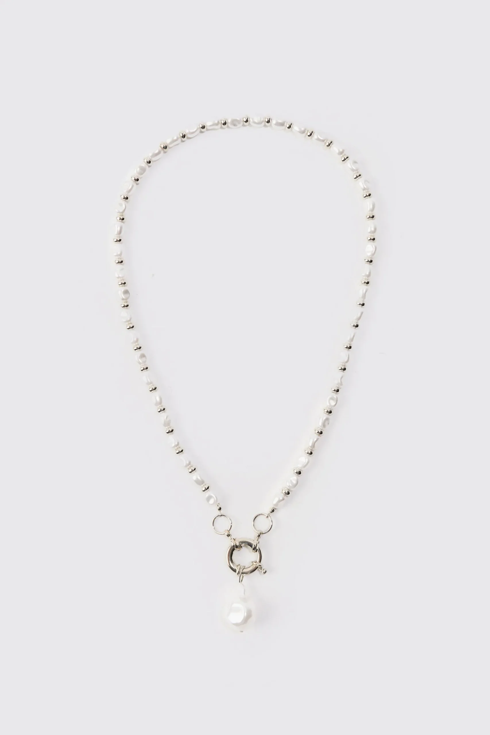 Pearl Pendant Necklace In Silver | BoohooMAN UK