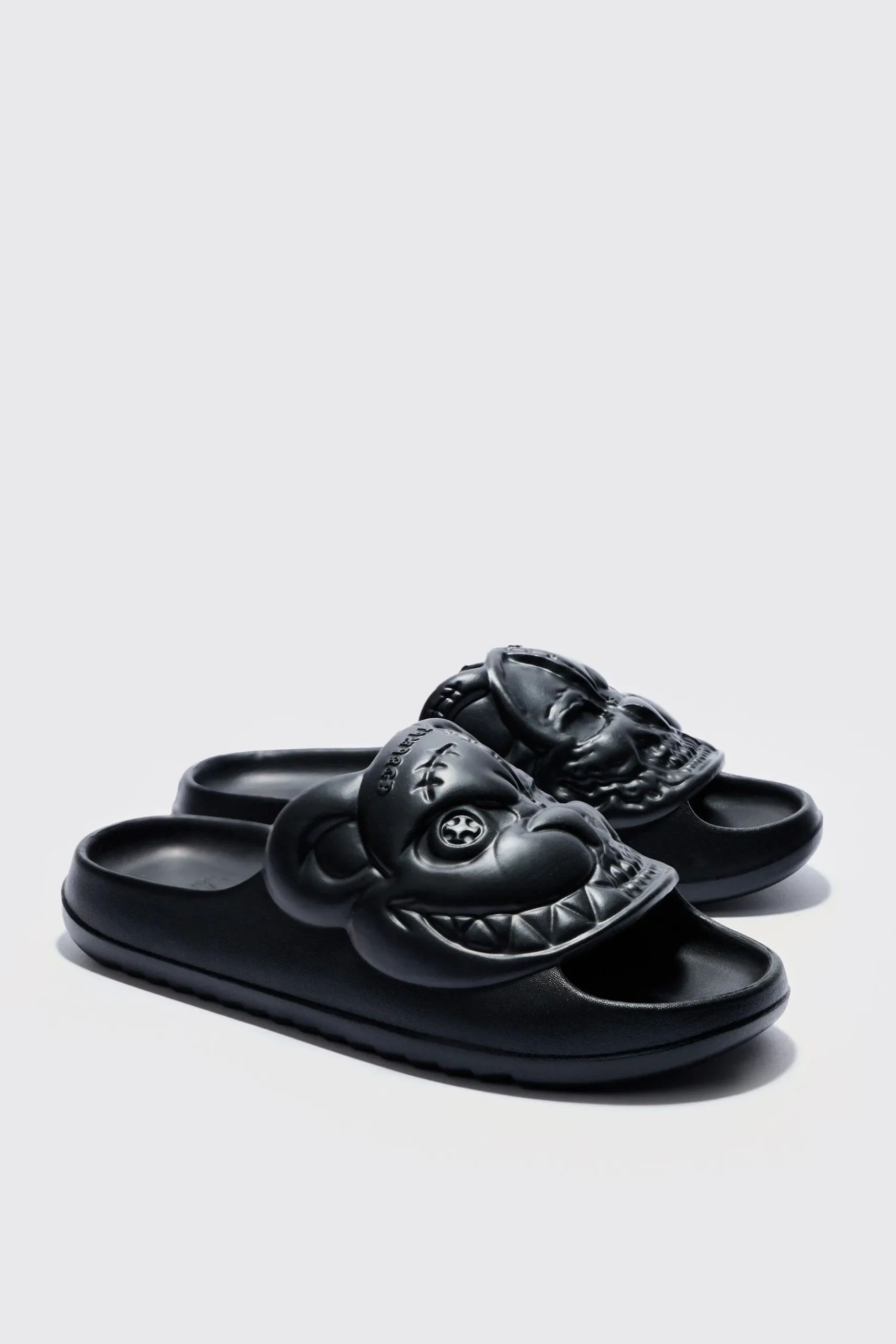 Perforated Evil Teddy Slider | BoohooMAN UK