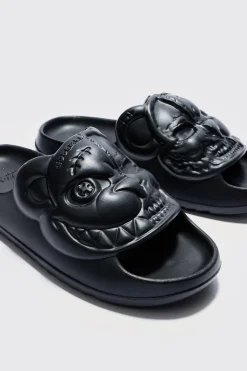Perforated Evil Teddy Slider | BoohooMAN UK