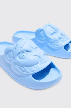 Perforated Evil Teddy Slider | BoohooMAN UK