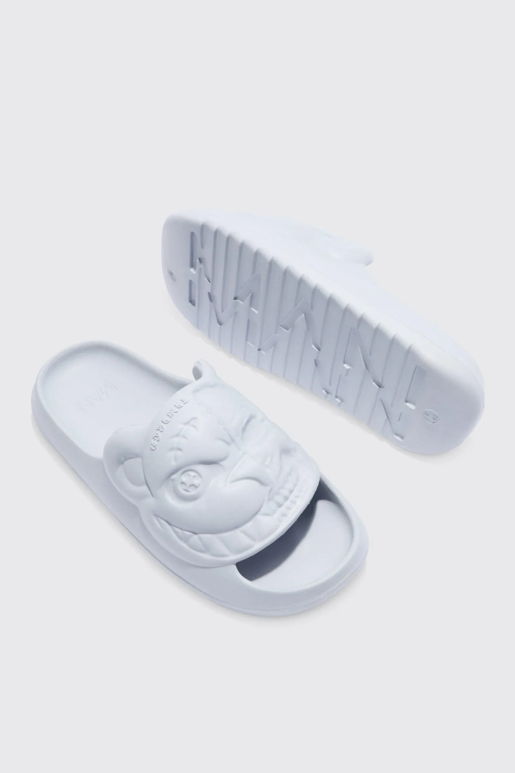 Perforated Evil Teddy Slider | BoohooMAN UK