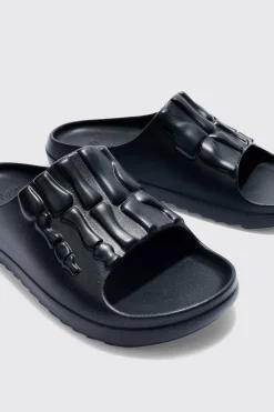 Perforated Skeleton Moulded Slider | BoohooMAN UK