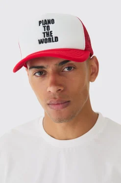 Piano To The World Embroidered Trucker Cap | BoohooMAN UK