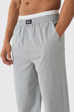 Pinstripe Double Waistband Woven Lounge Bottoms | BoohooMAN UK