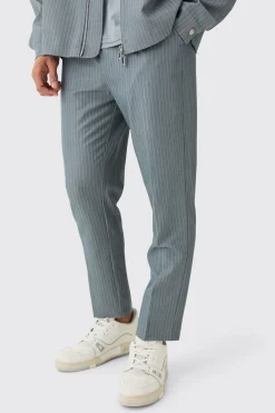 Pinstripe Elasticated Waist Tapered Trousers | BoohooMAN UK
