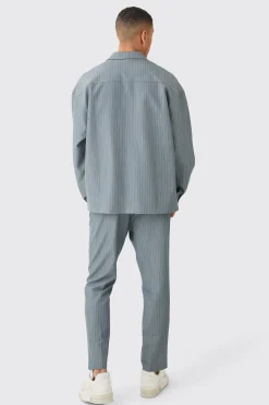 Pinstripe Elasticated Waist Tapered Trousers | BoohooMAN UK