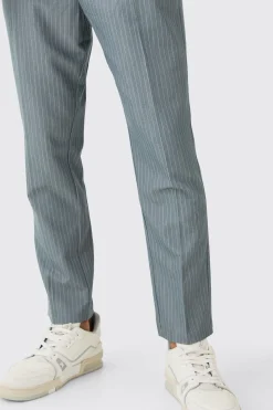 Pinstripe Elasticated Waist Tapered Trousers | BoohooMAN UK