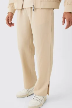 Pinstripe Elasticated Waist Split Hem Trousers | BoohooMAN UK