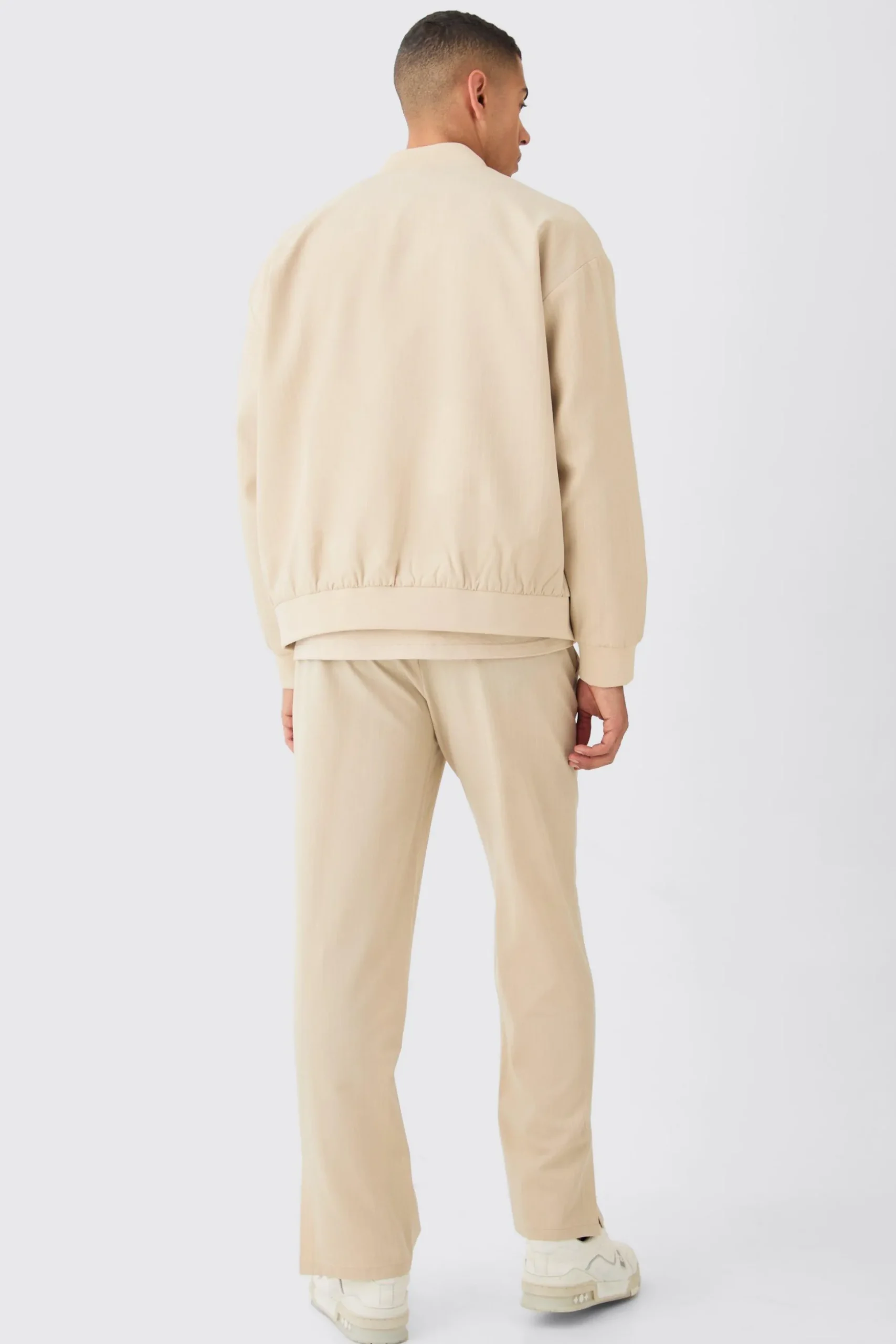 Pinstripe Elasticated Waist Split Hem Trousers | BoohooMAN UK