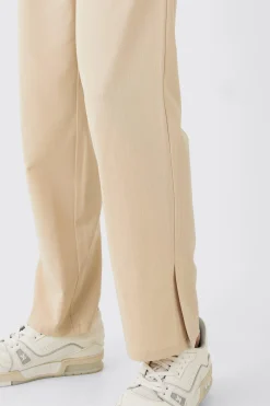 Pinstripe Elasticated Waist Split Hem Trousers | BoohooMAN UK