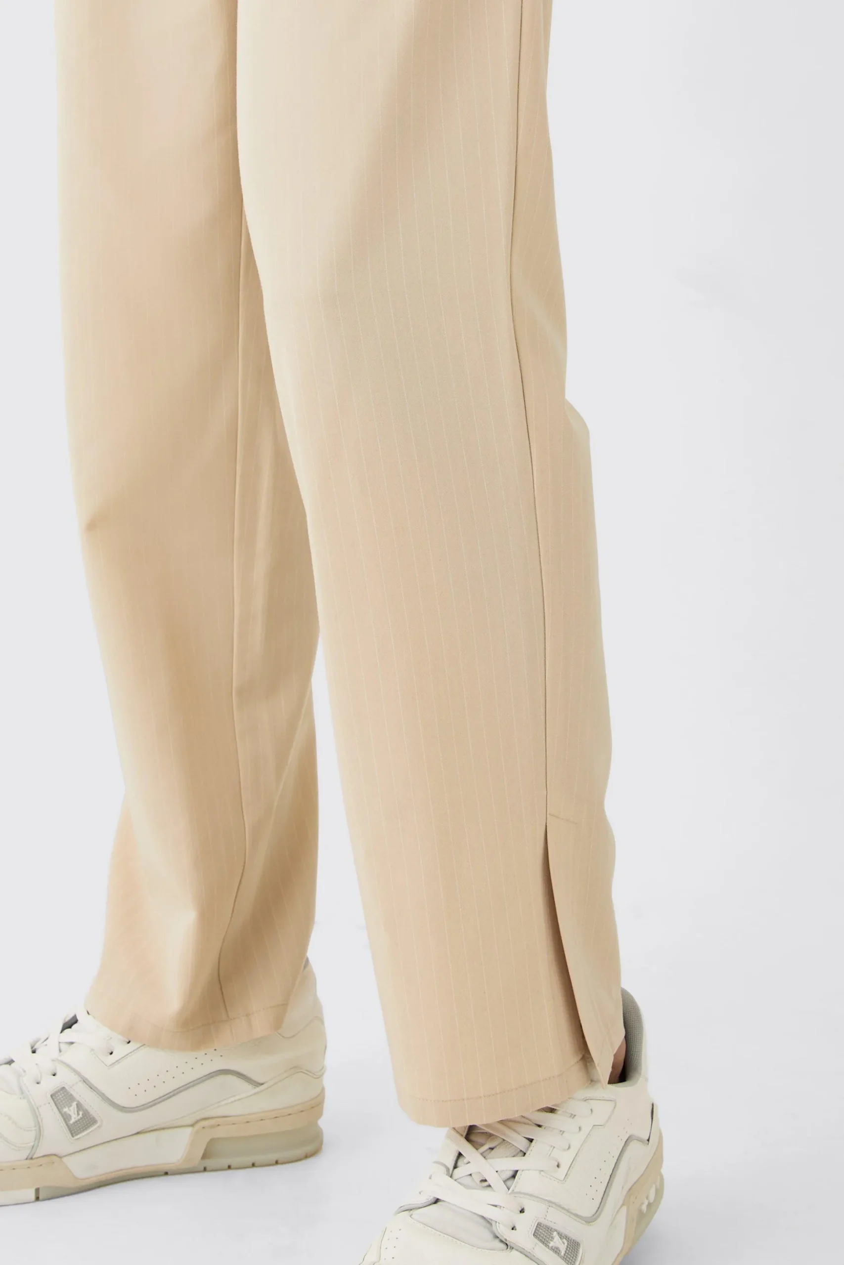 Pinstripe Elasticated Waist Split Hem Trousers | BoohooMAN UK