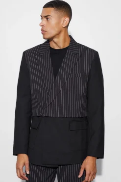 Pinstripe Overlay Oversized Blazer | BoohooMAN UK