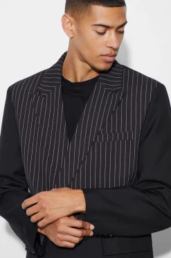 Pinstripe Overlay Oversized Blazer | BoohooMAN UK