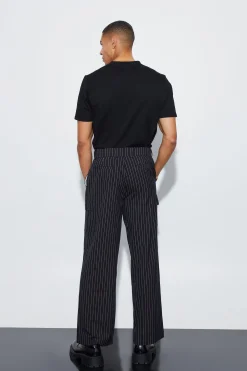 Pinstripe Overlay Oversized Suit | BoohooMAN UK
