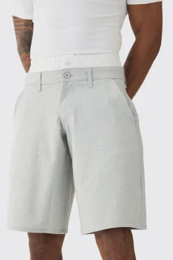 Pinstripe Woven Jort With Boxer Double Waistband | BoohooMAN UK