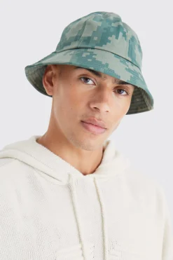 Pixelated Camo Bucket Hat | BoohooMAN UK