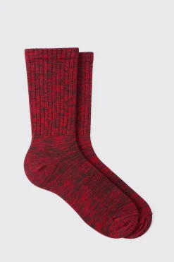 Plain Marl Socks In Red | BoohooMAN UK