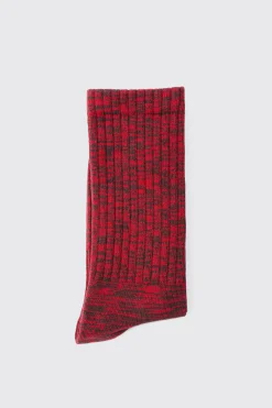 Plain Marl Socks In Red | BoohooMAN UK