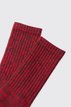 Plain Marl Socks In Red | BoohooMAN UK
