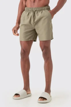 Plain Mid Length Swim Short | BoohooMAN UK