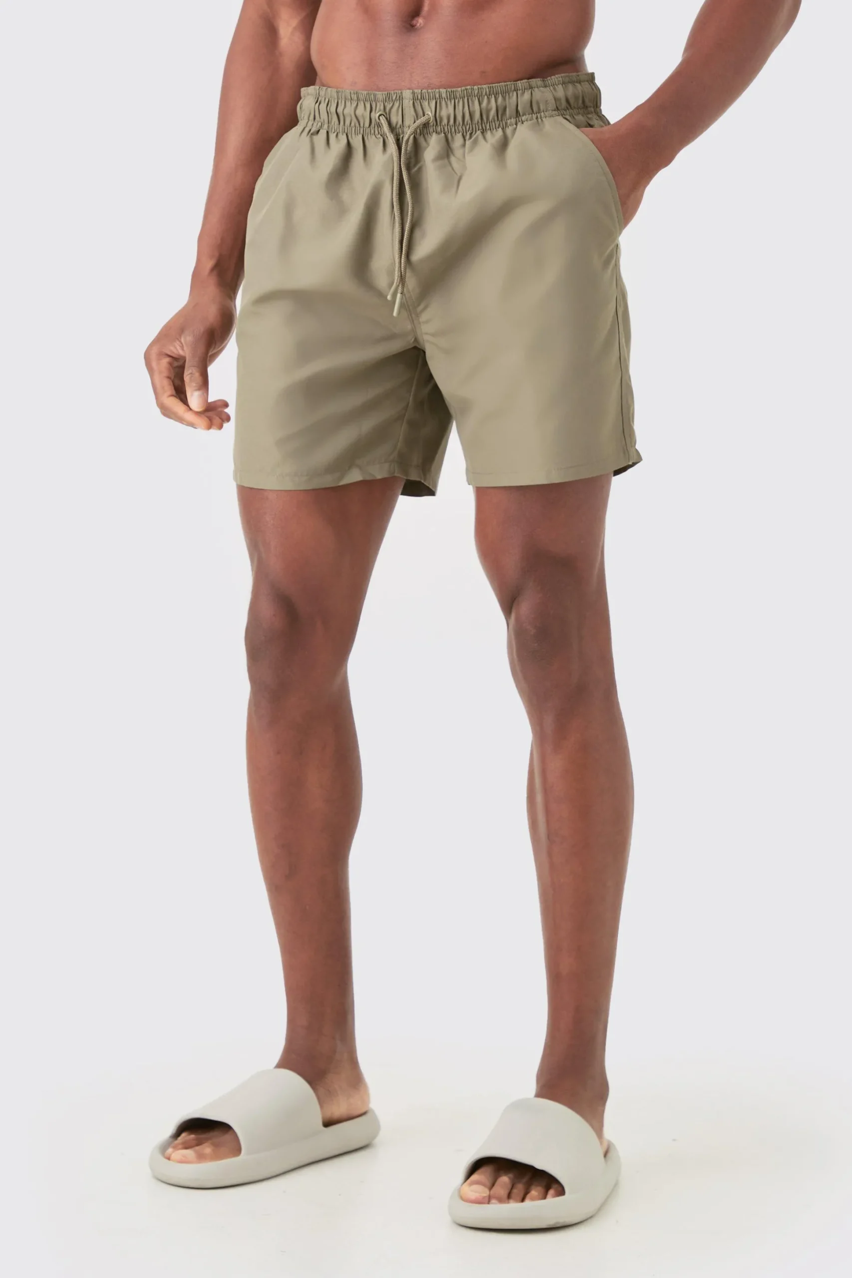 Plain Mid Length Swim Short | BoohooMAN UK