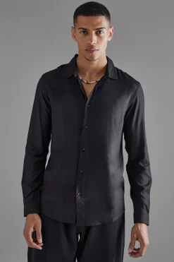 Plain Viscose Long Sleeve Shirt | BoohooMAN UK