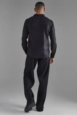 Plain Viscose Long Sleeve Shirt | BoohooMAN UK