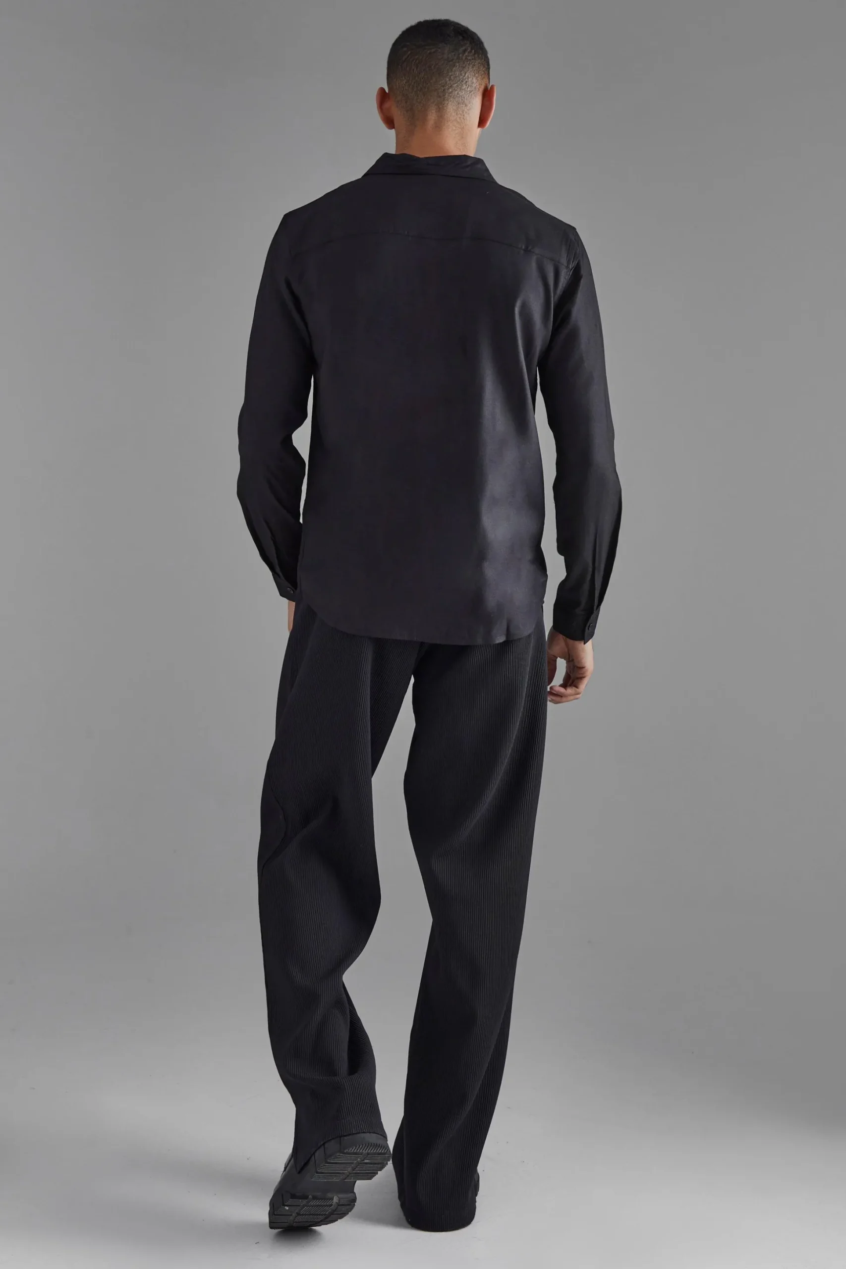 Plain Viscose Long Sleeve Shirt | BoohooMAN UK