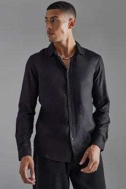 Plain Viscose Long Sleeve Shirt | BoohooMAN UK