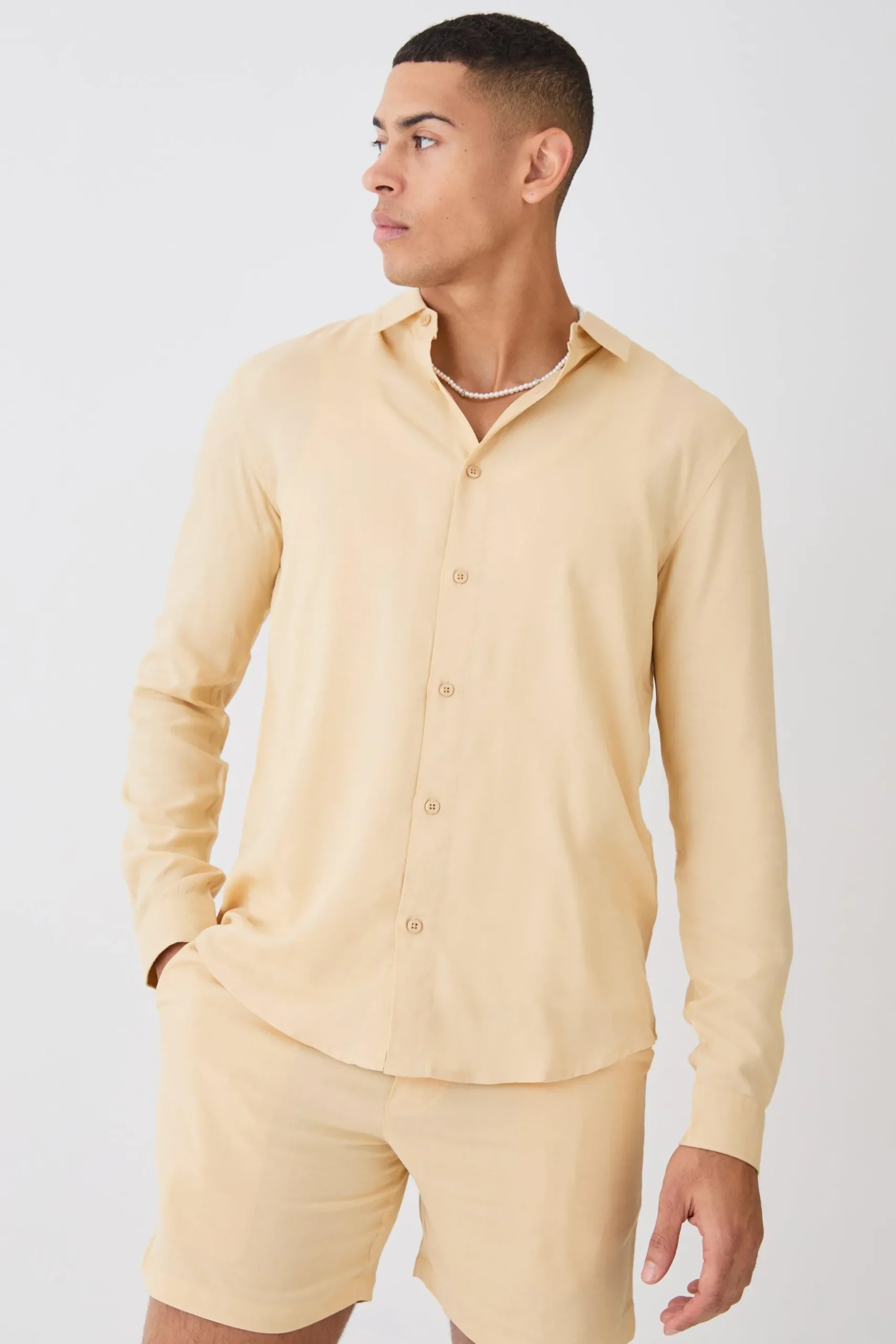 Plain Viscose Long Sleeve Shirt | BoohooMAN UK