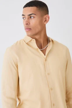 Plain Viscose Long Sleeve Shirt | BoohooMAN UK