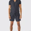 Plain Viscose Shirt And Short | BoohooMAN UK