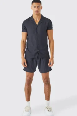 Plain Viscose Shirt And Short | BoohooMAN UK