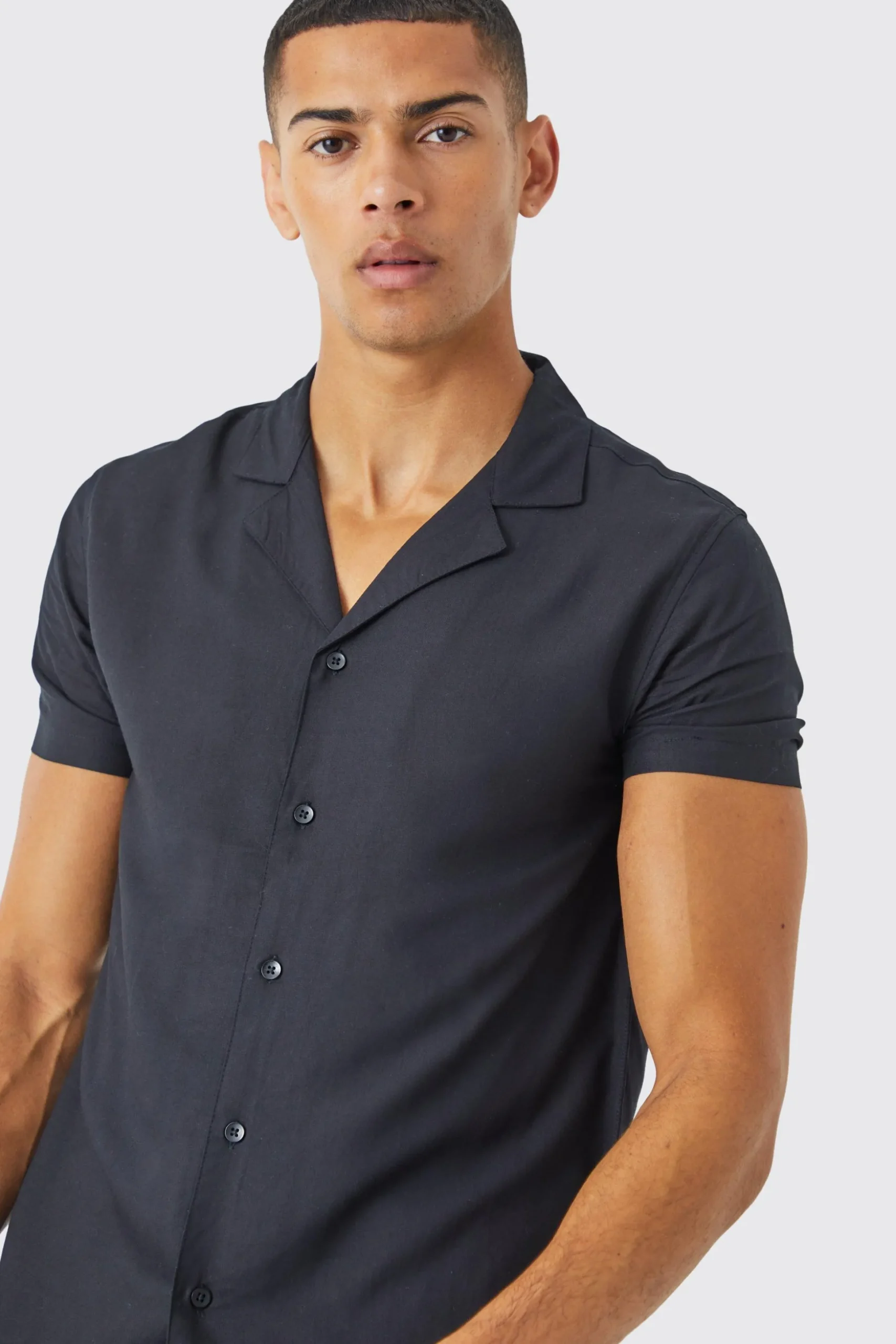 Plain Viscose Shirt And Short | BoohooMAN UK