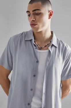 Plain Viscose Short Sleeve Shirt | BoohooMAN UK
