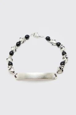 Plaque Skull Bead Bracelet | BoohooMAN UK