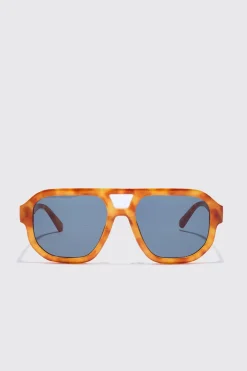 Plastic Aviator Tortoise Shell Sunglasses | BoohooMAN UK