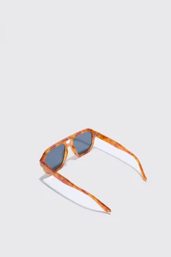 Plastic Aviator Tortoise Shell Sunglasses | BoohooMAN UK