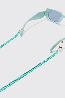Plastic Matte Finish Sunglasses Chain In Green | BoohooMAN UK