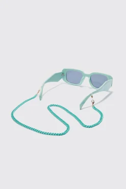 Plastic Matte Finish Sunglasses Chain In Green | BoohooMAN UK