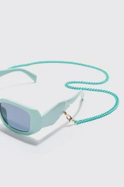 Plastic Matte Finish Sunglasses Chain In Green | BoohooMAN UK