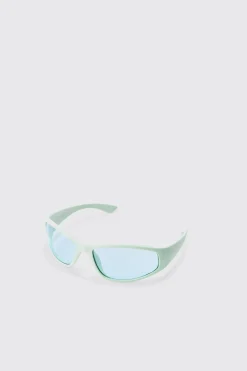 Plastic Racer Sunglasses In Mint | BoohooMAN UK