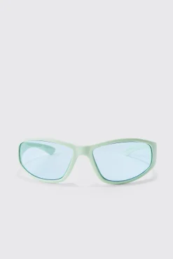 Plastic Racer Sunglasses In Mint | BoohooMAN UK